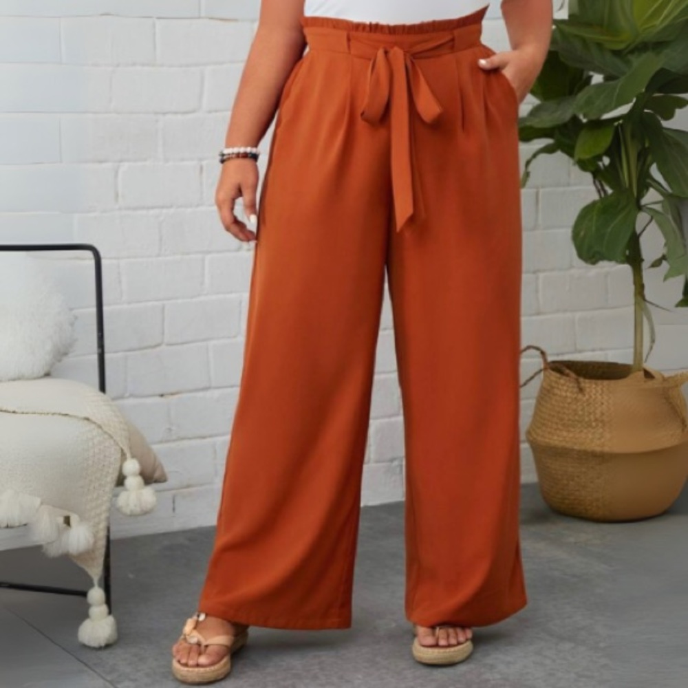 Elegant Terracotta Wide-Leg Pants